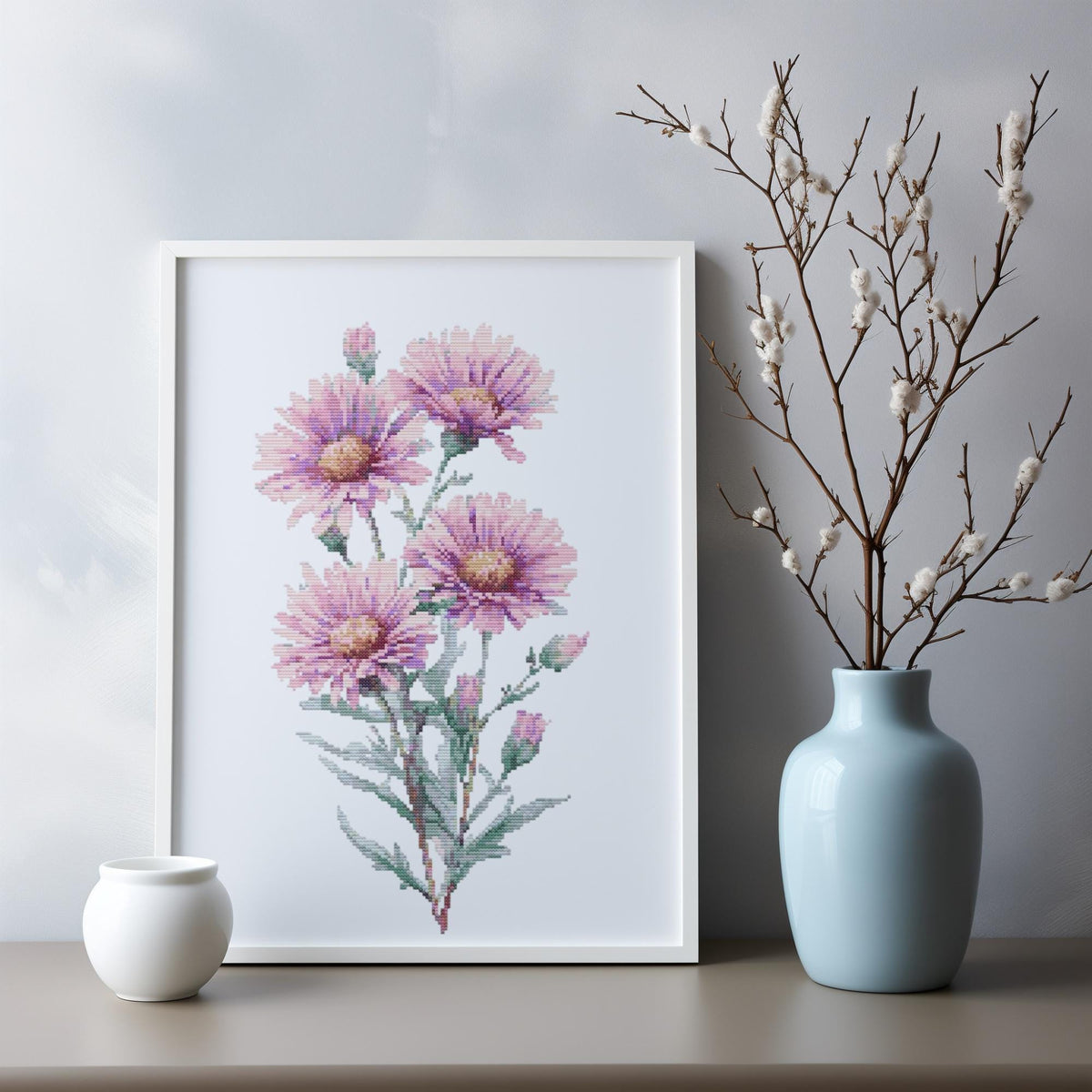Personalised Cross Stitch Pattern, Counted Cross Stitch Designs, Embroidery Pattern, Aster September Birth Flower Cross Stitch Patterns,