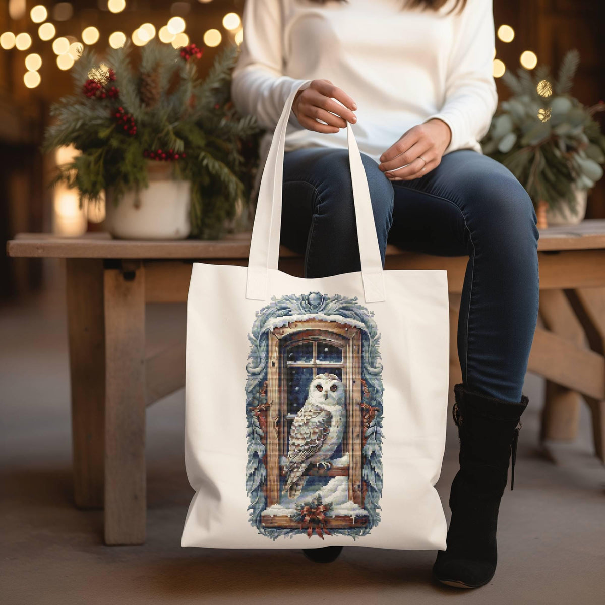 Winter Cross Stitch Pattern With White Owl, Landscape Cross Stitch Designs, Christmas Cross Stitch Chart, Nature Embroidery Pattern, Counted