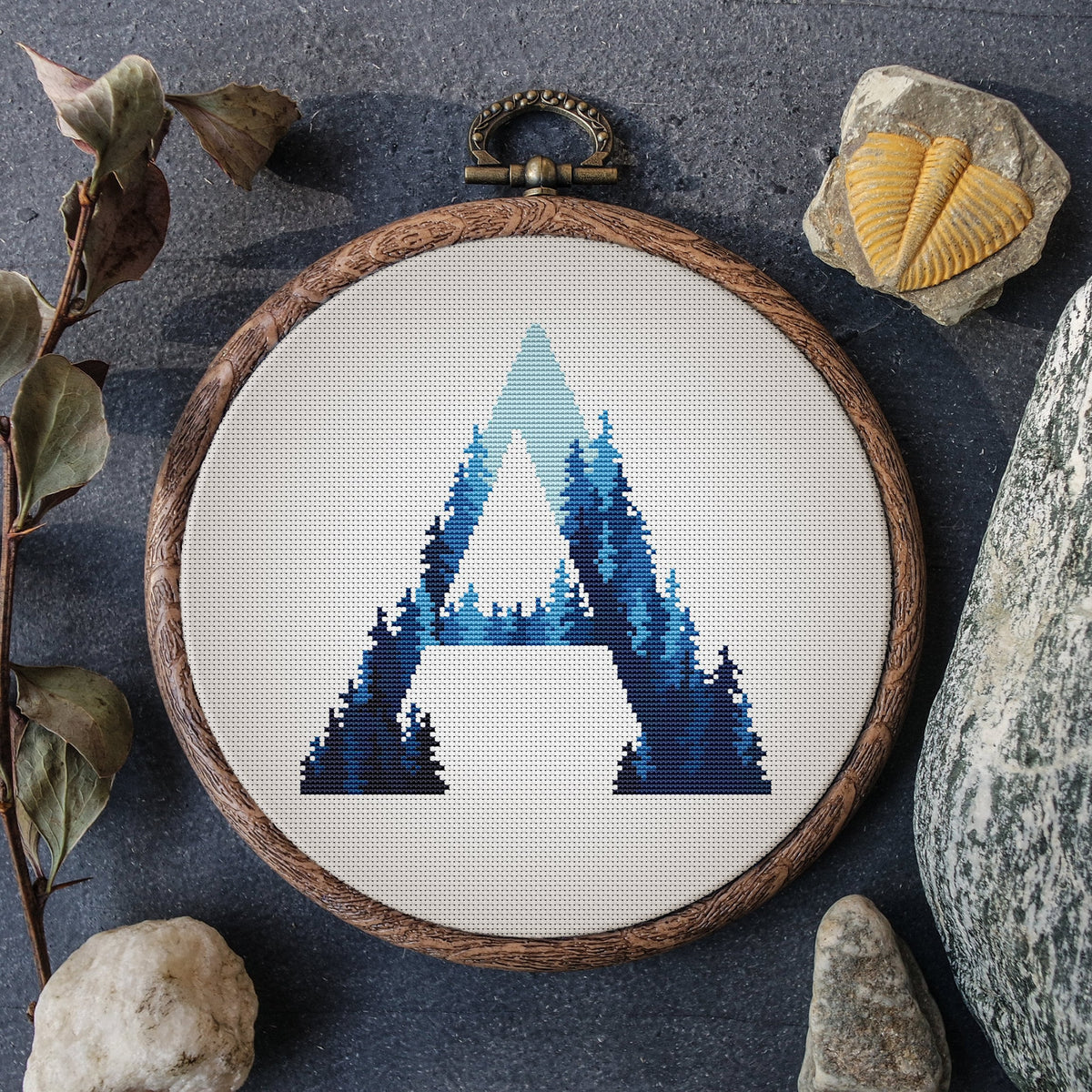 Modern Monogram Cross Stitch Pattern Letter Cross Stitch Chart Count Blue Family Name Initials Embroidery Design Easy Cross Stitch