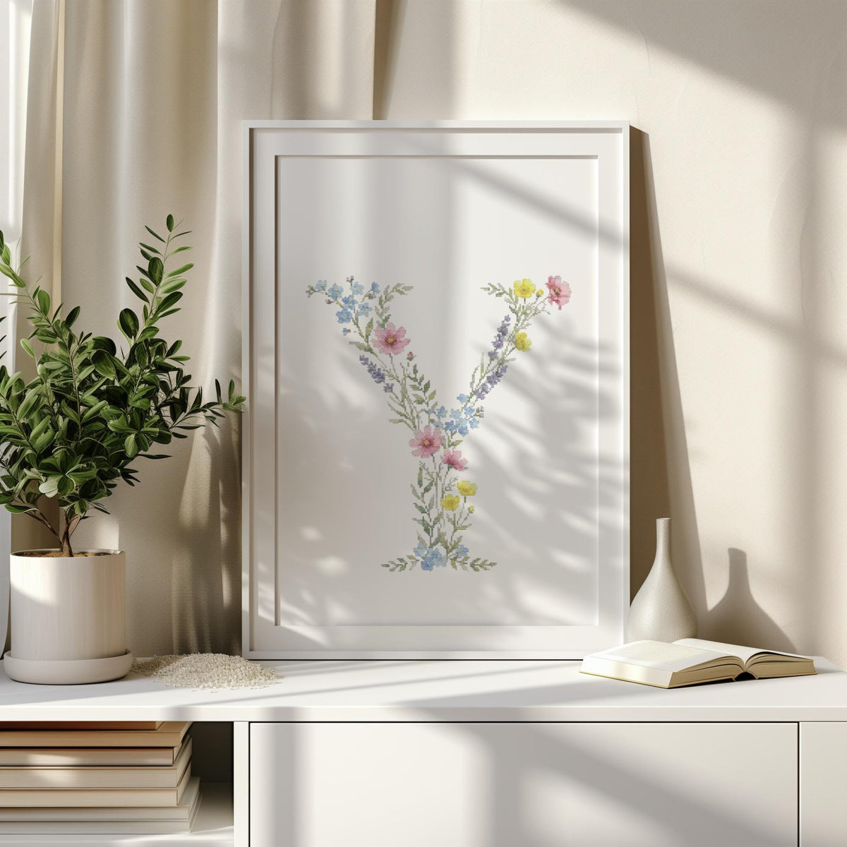 Custom Cross Stitch Pdf, Counted, Floral Letter Y Cross Stitch Pattern, Monogram Cross Stitch Chart, Personalized Gifts, Pattern Keeper