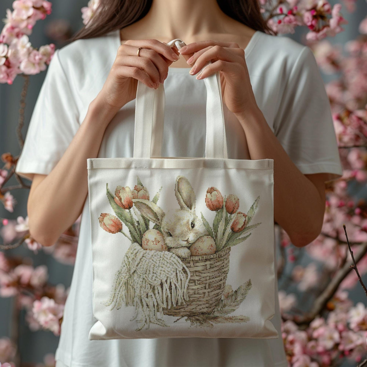 Cross Stitch Pattern With Cute Bunny Easter Cross Stitch PDF Floral Cross Stitch Designs Embroidery Designs Cottagecore Cross Stitch Pattern