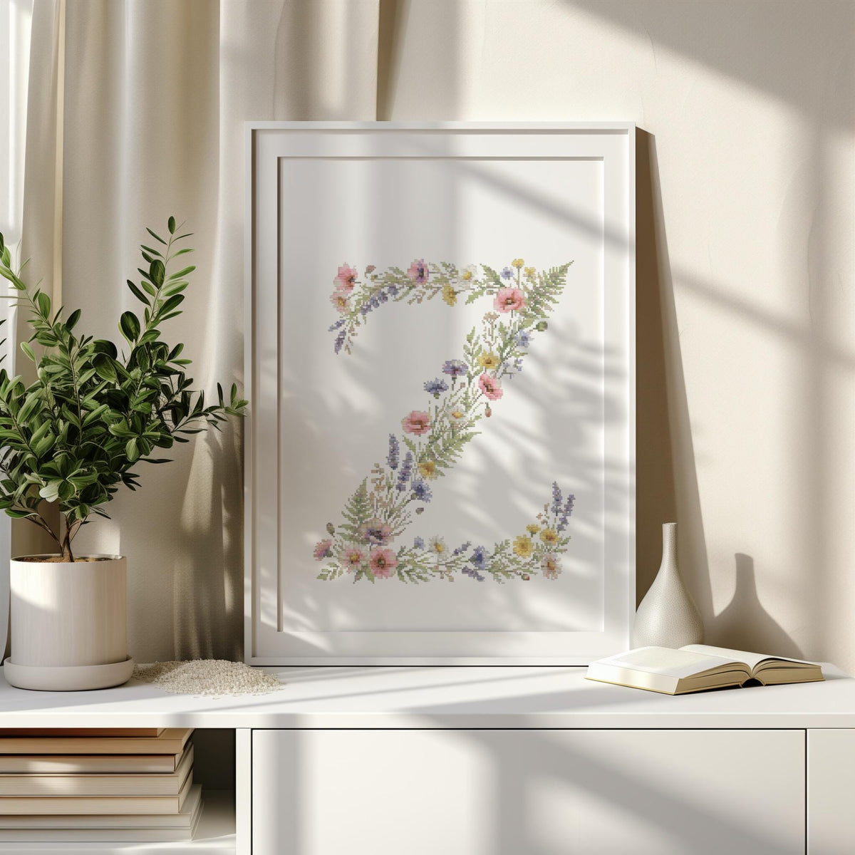 Custom Cross Stitch Pdf, Counted, Floral Letter Z Cross Stitch Pattern, Monogram Cross Stitch Chart, Personalized Gifts, Pattern Keeper