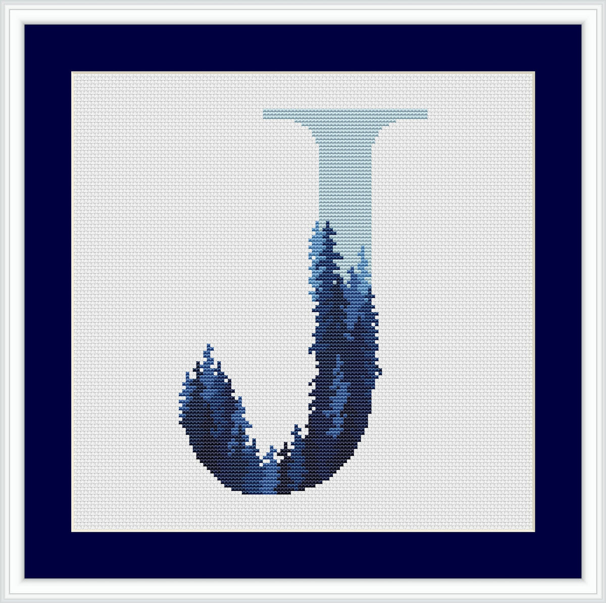 Counted Cross Stitch Pattern Monogram J With Trees Family Name Embroidery Nature Custom Modern Woodland Letter J Digital Download