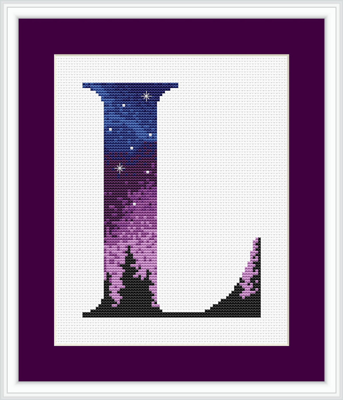 Personalized Cross Stitch Pattern With Monogram L, Letter Embroidery Pattern, Nature Cross Stitch Chart, Counted Cross Stitch Sampler