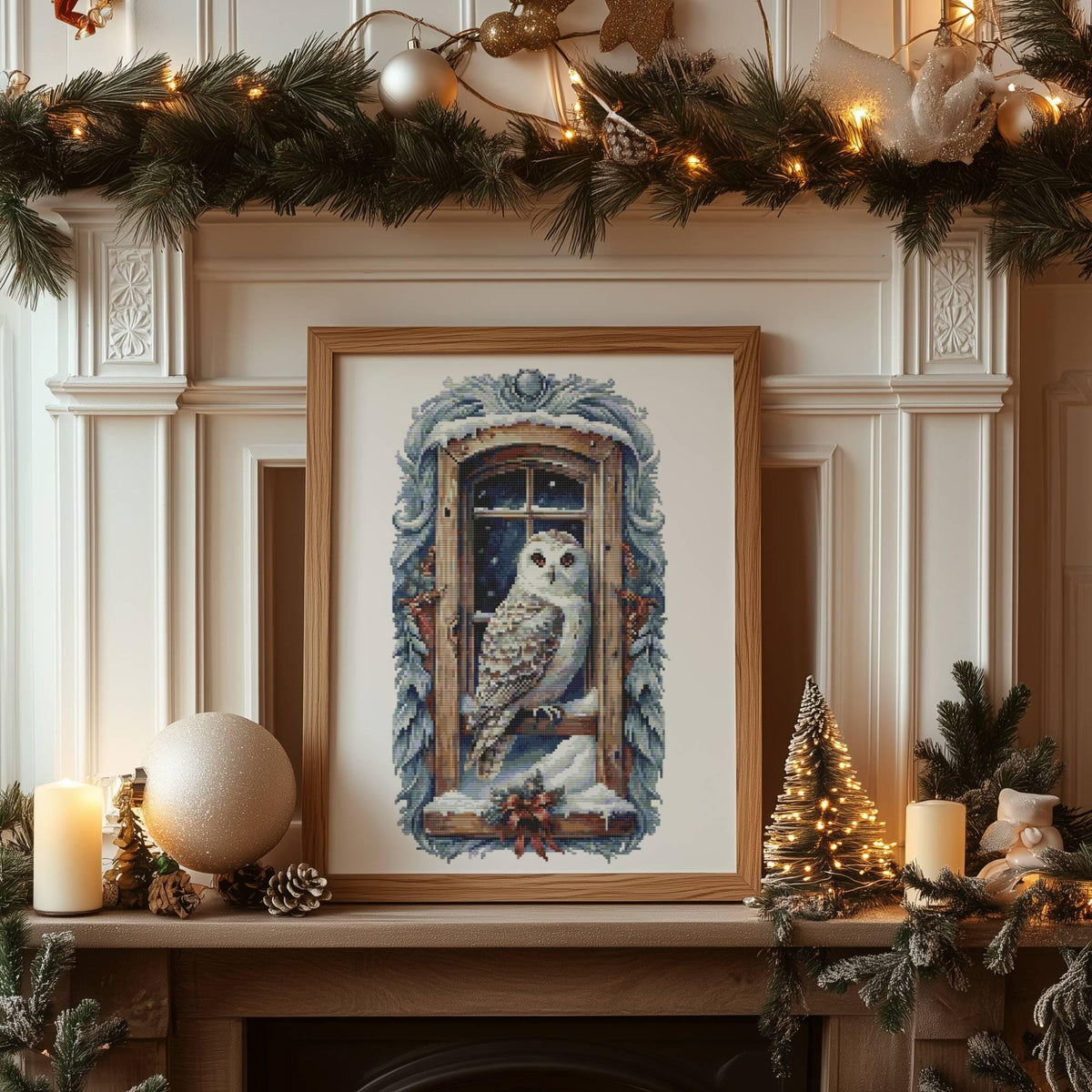 Winter Cross Stitch Pattern With White Owl, Landscape Cross Stitch Designs, Christmas Cross Stitch Chart, Nature Embroidery Pattern, Counted