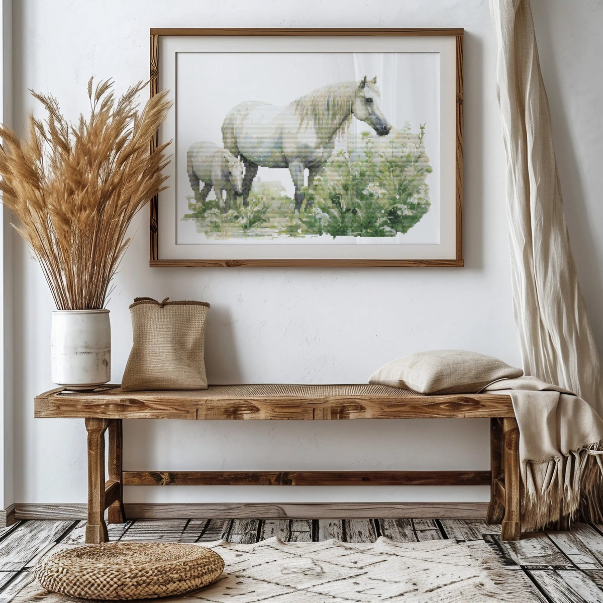 Modern Cross Stitch Pattern PDF With Horses, Counted Cross Stitch Charts, Cottagecore Embroidery Designs, Nature Cross Stitch Charts