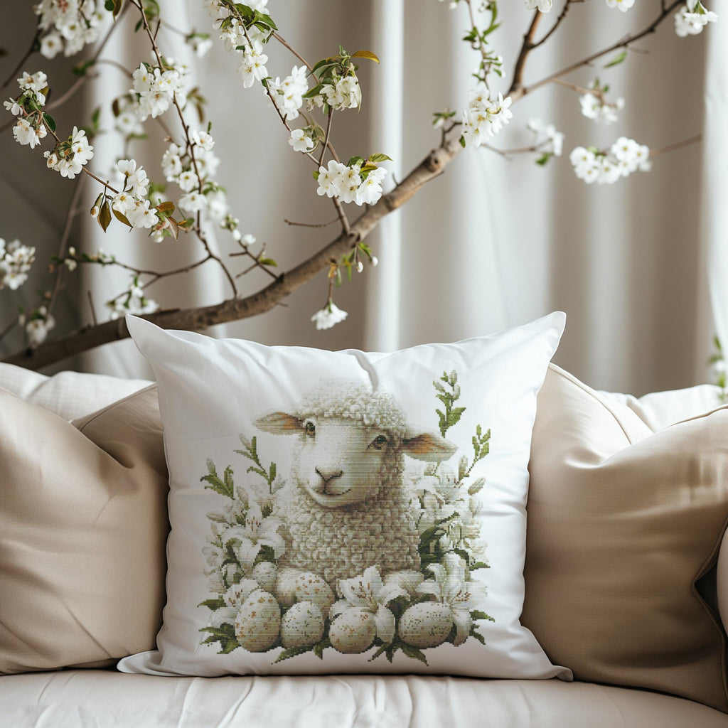 Cross Stitch Pattern With Easter Sheep Modern Cross Stitch Designs Easter Embroidery Pattern Spring Cross Stitch Pattern Floral Pattern