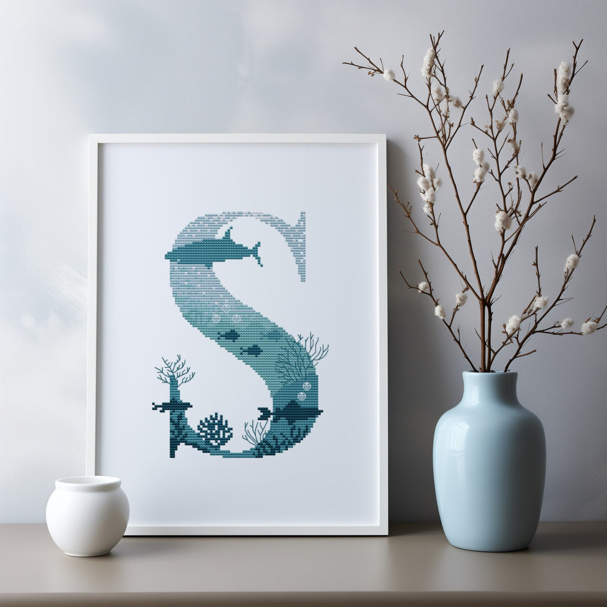 Letter Cross Stitch Pattern, Counted, Family Initials Embroidery Designs, Marine Monogram Cross Stitch Chart, Personalised Gifts For Grandpa