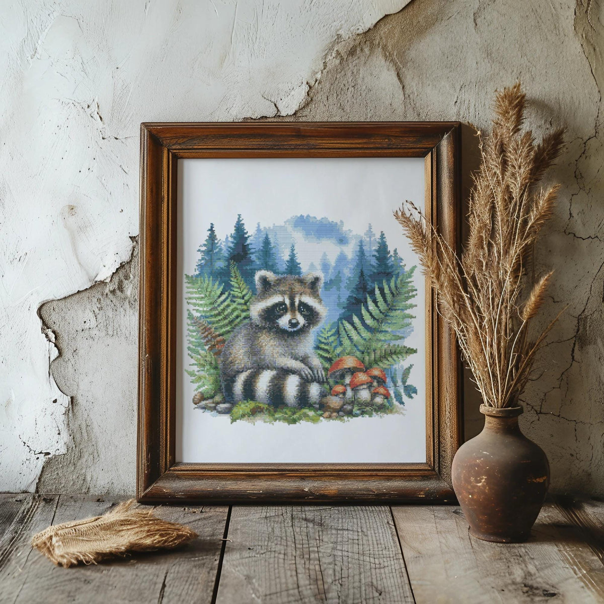 Raccoon Cross Stitch Pattern PDF, Nature Cross Stitch Designs, Counted Cross Stitch Charts, Embroidery Pattern, Nursery Cross Stitch Art
