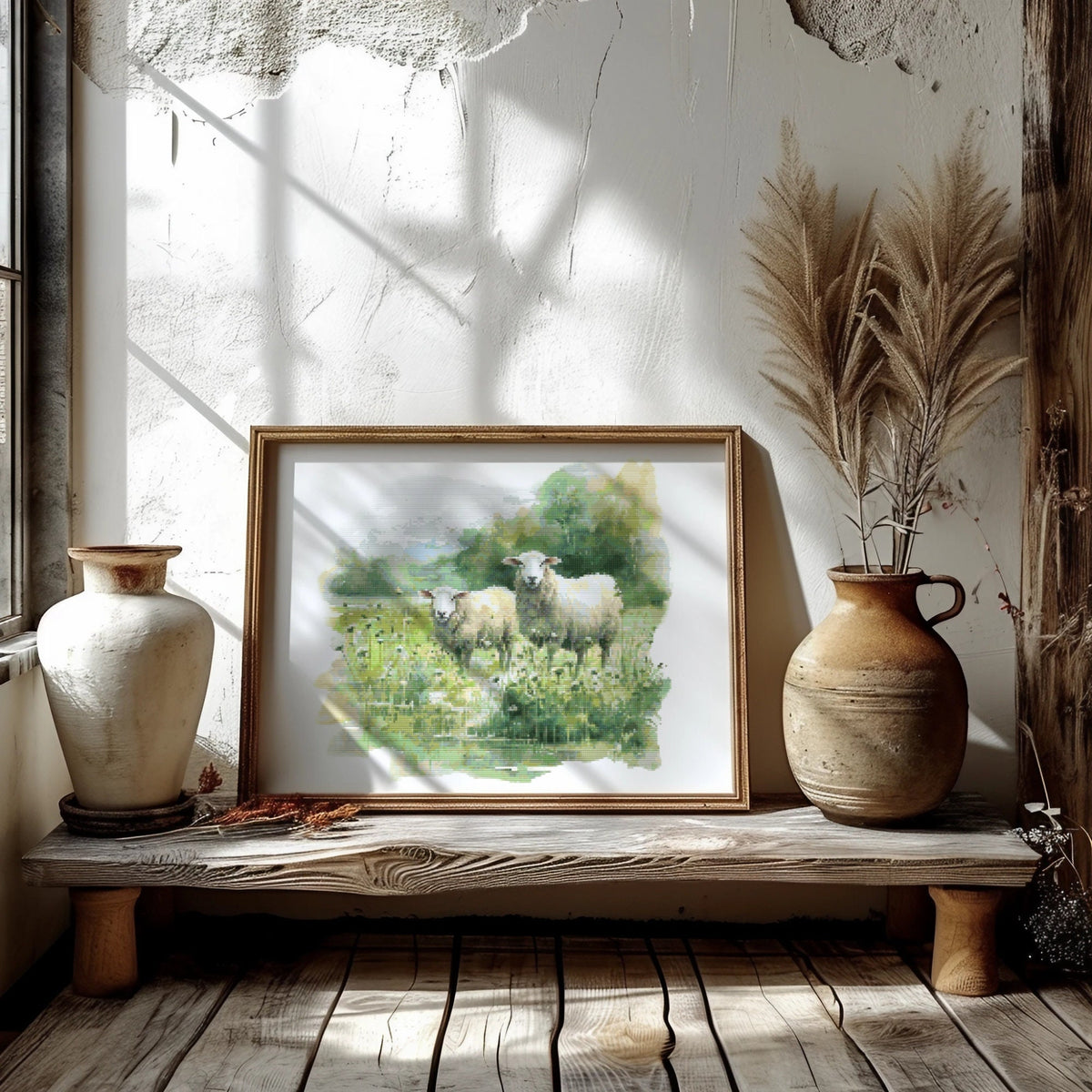 Cross Stitch Pattern With Sheep, Nature Cross Stitch Chart, Counted, Embroidery Pattern, Cottagecore Wall Decor, Christmas Gifts For Grandma