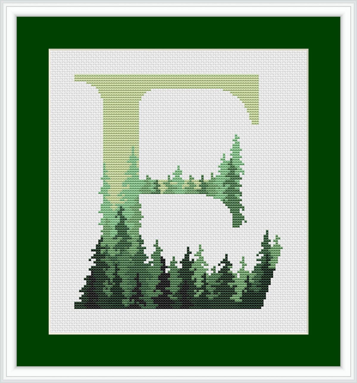 Monogram Cross Stitch Pattern, Counted, Green Forest, Customisable Name Embroidery Pattern, Letter Cross Stitch Designs, Personalized Gifts