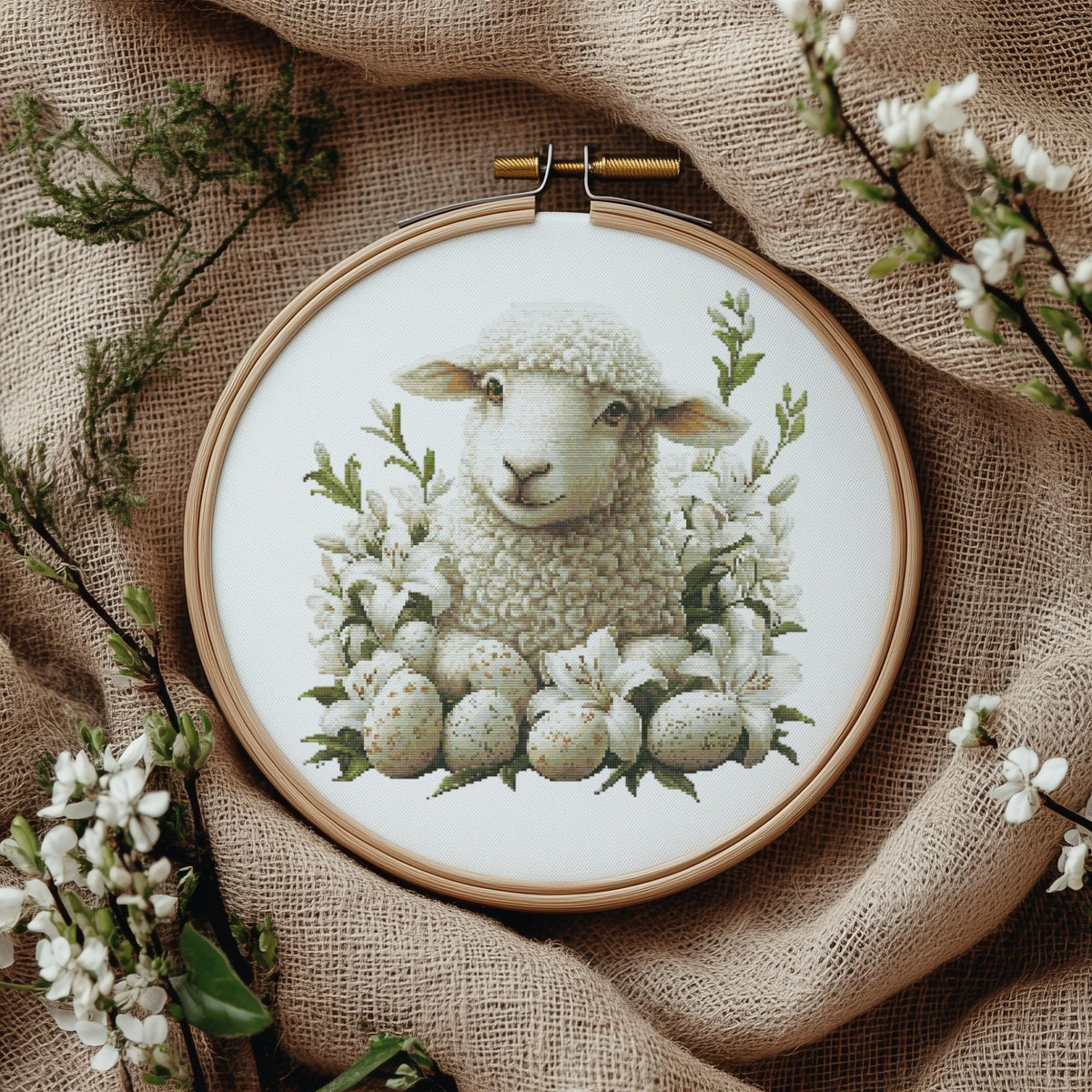 Cross Stitch Pattern With Easter Sheep Modern Cross Stitch Designs Easter Embroidery Pattern Spring Cross Stitch Pattern Floral Pattern