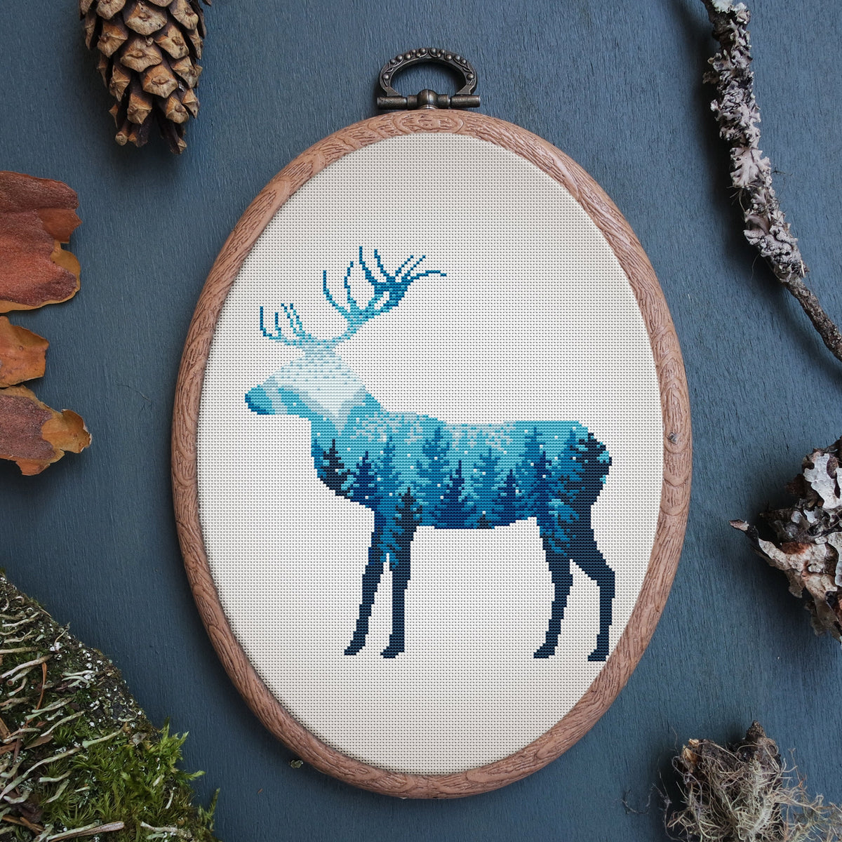 Christmas Cross Stitch Pattern With Deer, Counted, Easy Cross Stitch Chart, Beginner Friendly, DIY Gift