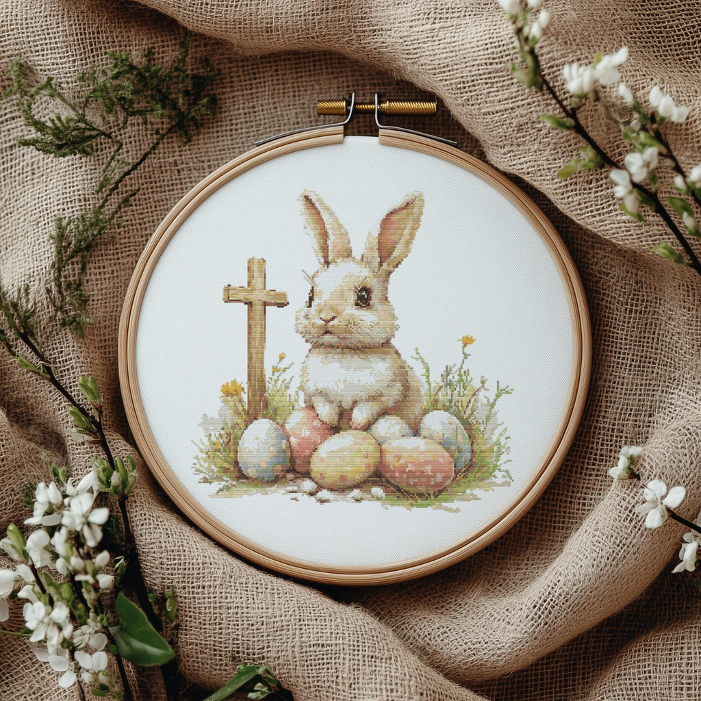 Cross Stitch Pattern With Easter Bunny Modern Cross Stitch Designs Easter Embroidery Pattern Spring Cross Stitch Pattern Floral Pattern
