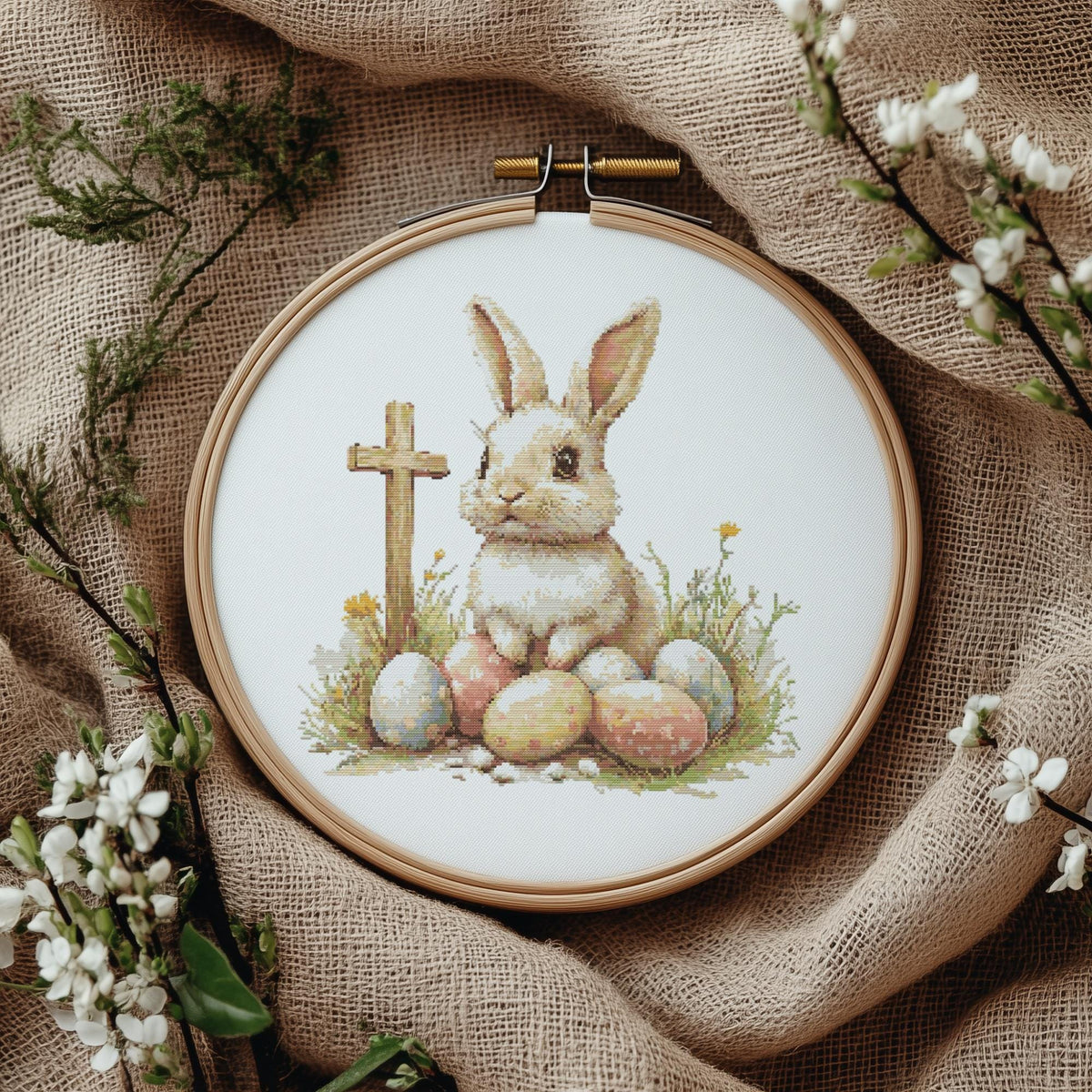 Cross Stitch Pattern With Easter Bunny Modern Cross Stitch Designs Easter Embroidery Pattern Spring Cross Stitch Pattern Floral Pattern