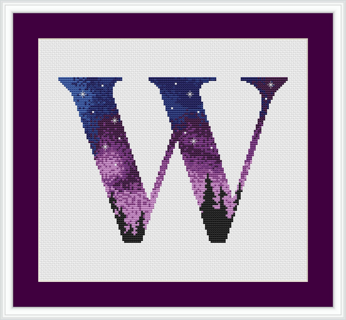 Counted Cross Stitch Pattern With Letter W, Custom Cross Stitch Chart, Forest Embroidery File, Modern  Cross Stitch Art, Personalized Gift