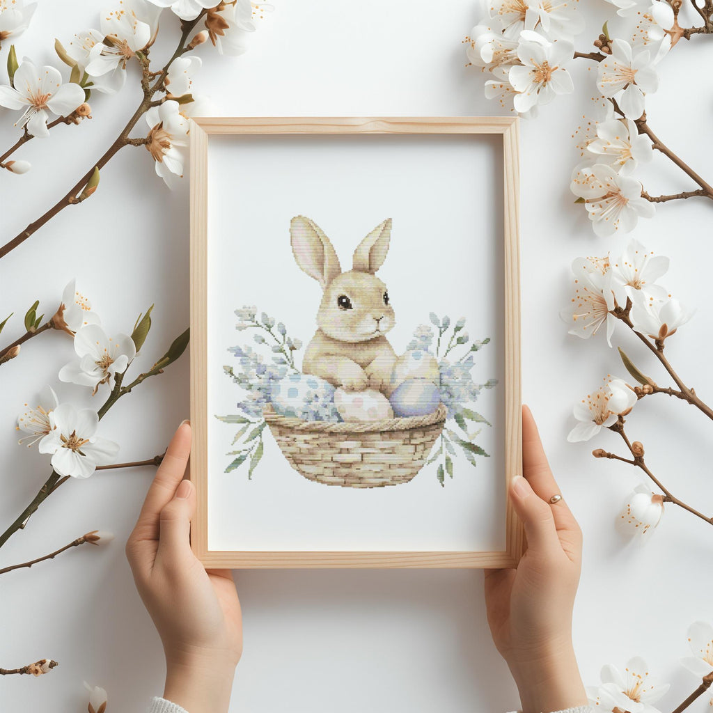 Cross Stitch Pattern With Easter Bunny, Modern Cross Stitch Designs, Easter Embroidery File, Spring Cross Stitch Chart, Cross Stitch Scheme