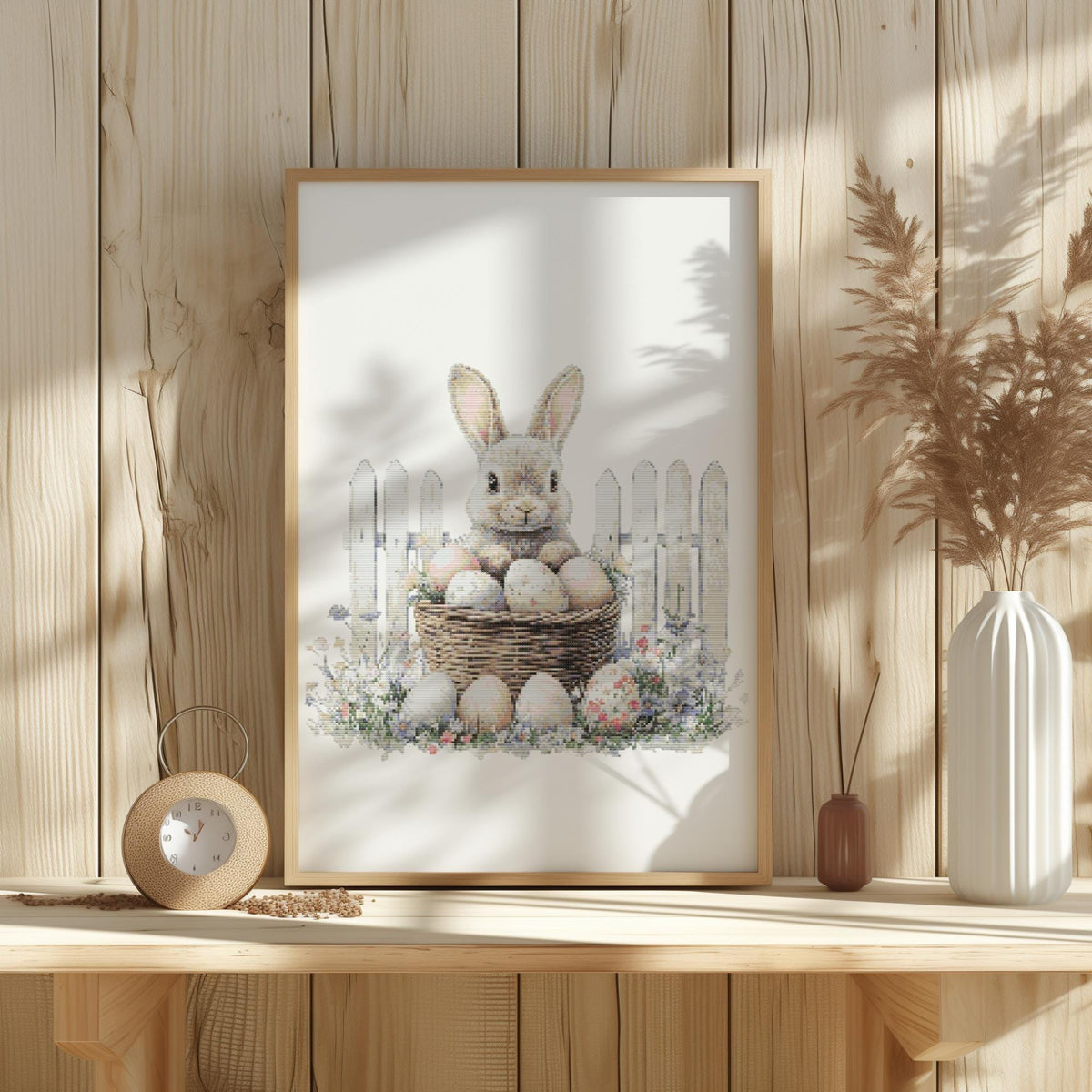 Easter Cross Stitch Pattern With Bunny, Counted Cross Stitch, Easter Embroidery Pdf With Hare, Cottagecore Home Decor