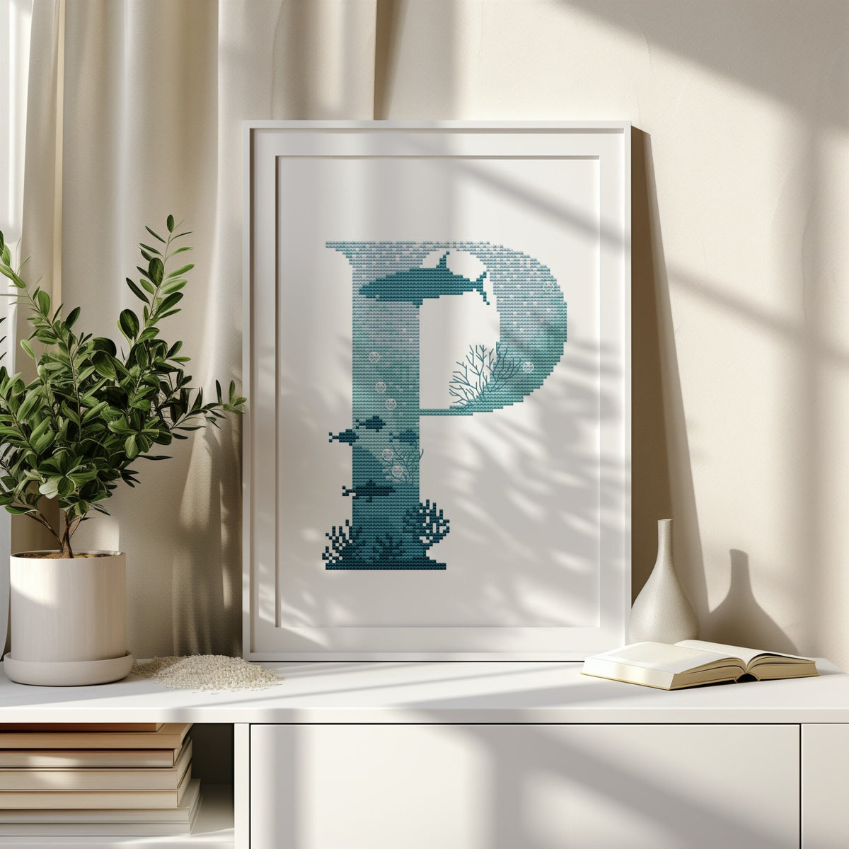 Modern Letter Cross Stitch Pattern PDF, Counted Family Name Embroidery Designs, Marine Monogram Cross Stitch Charts, Easy Cross Stitch