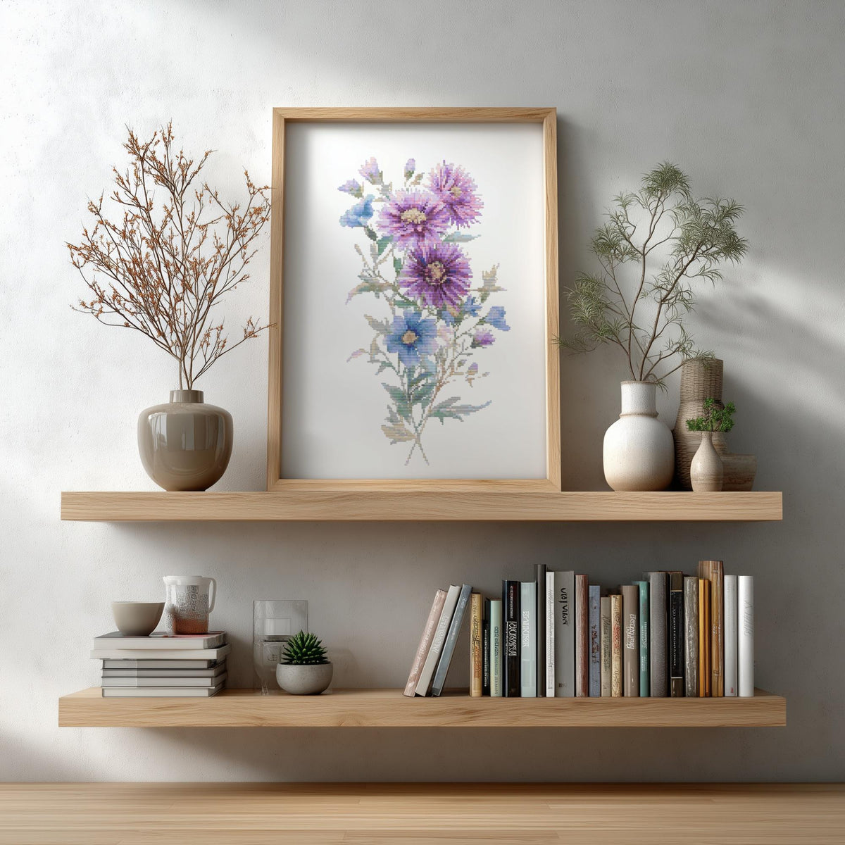 Birth Flower Cross Stitch Pattern, Counted Cross Stitch Chart, Morning Glory, Aster September Birth Month Flower Cross Stitch Samplers