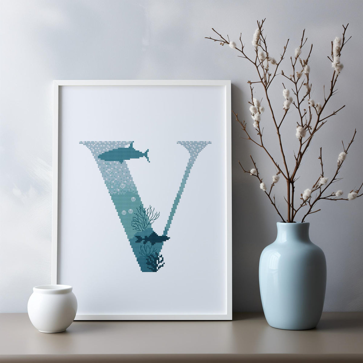 Custom Cross Stitch Pattern With Letter V, Counted, Name Embroidery Designs, Marine Monogram Cross Stitch Chart, Personal Mother Gifts
