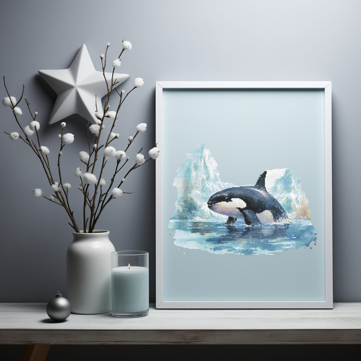 Cross Stitch Pattern With Orca Killer, Seascape Cross Stitch Designs, Killer Whale Cross Stitch Chart, Nature Embroidery Pattern, Counted
