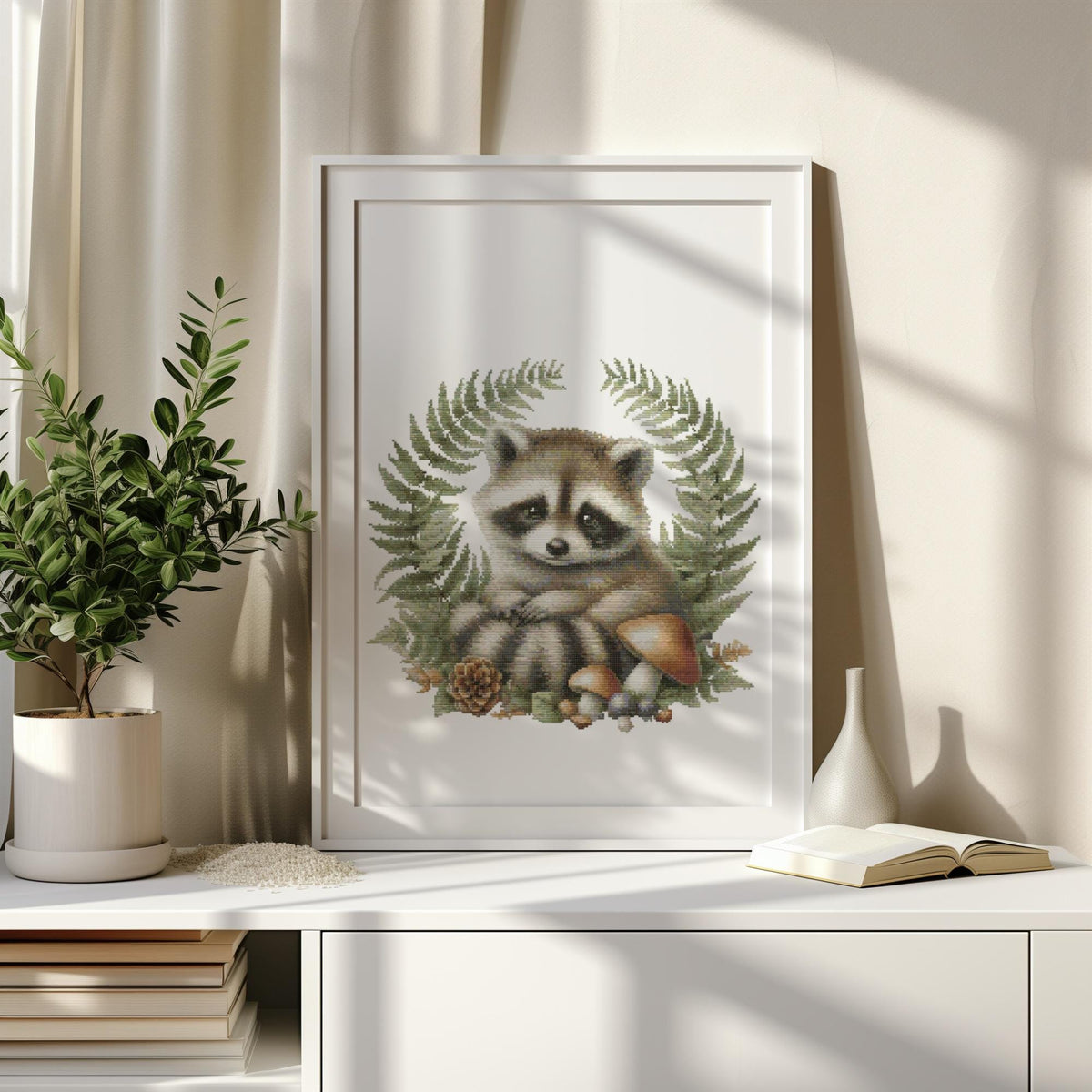 Cross Stitch Pattern With Raccoon, Counted Cross Stitch Designs, Nature Cross Stitch Art, Animal Embroidery Pattern, Pattern Keeper File
