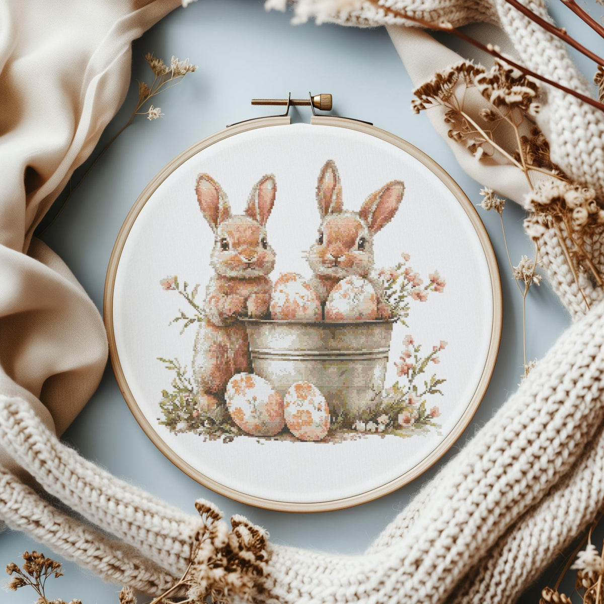 Cross Stitch Pattern With Two Easter Bunnies Easter Embroidery Pattern Pdf Cottagecore Cross Stitch Designs Spring Cross Stitch Pattern