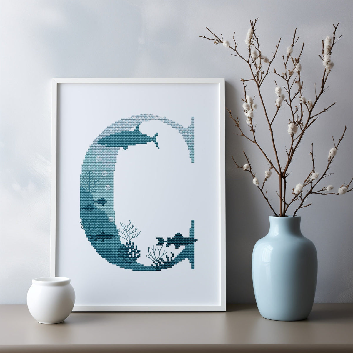 Marine Letter Cross Stitch Pattern PDF Counted Family Initials Embroidery Designs Modern Monogram Cross Stitch Charts Easy Cross Stitch