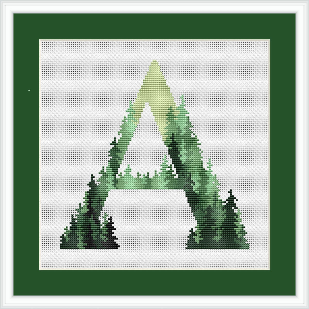 Modern Monogram Cross Stitch Pattern, Letter A Embroidery Pattern Cross Stitch Sampler, Green Forest Cross Stitch Pattern, Instant download