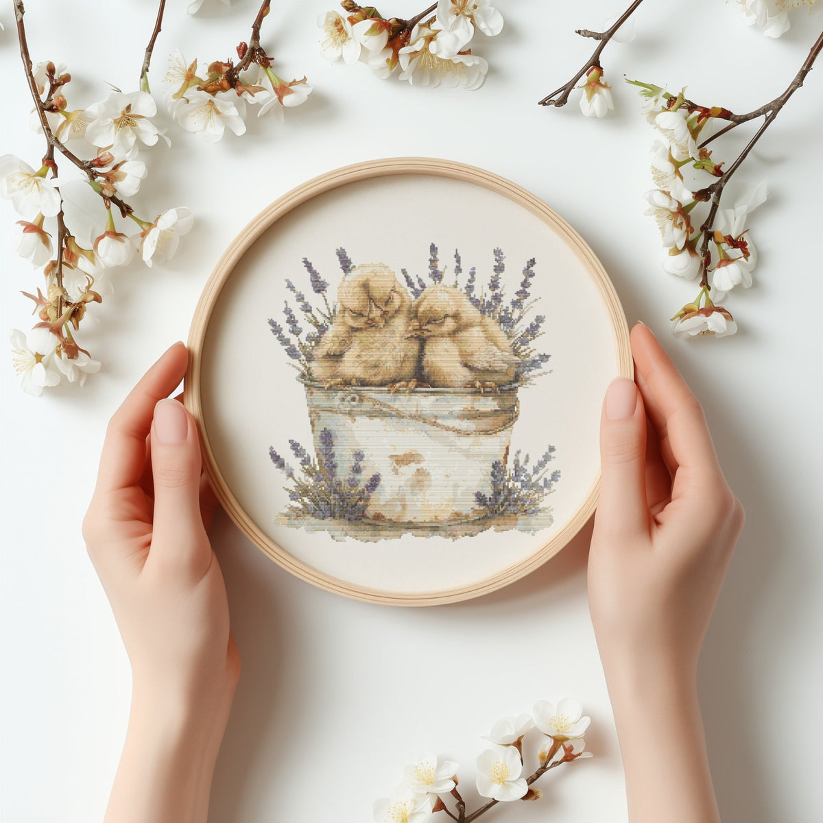 Cross Stitch Pattern With Chicks, Cottagecore Cross Stitch Designs, Spring Embroidery PDF, Floral Cross Stitch Designs, Gift For Mom