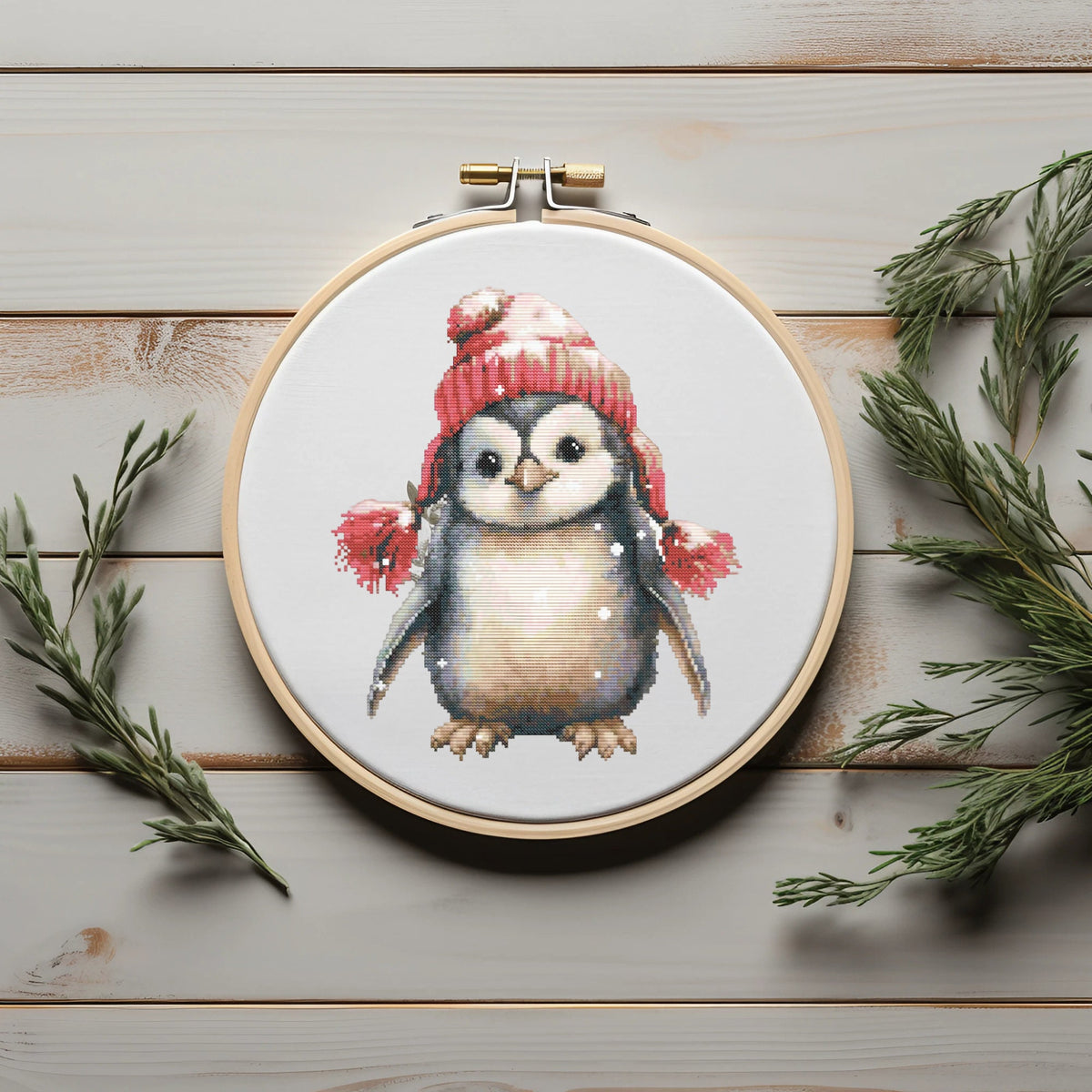 Cross Stitch Pattern With Cute Penguin, Winter Embroidery Designs, Nursery Room Decoration, Counted Cross Stitch Chart, DIY Christmas Gift