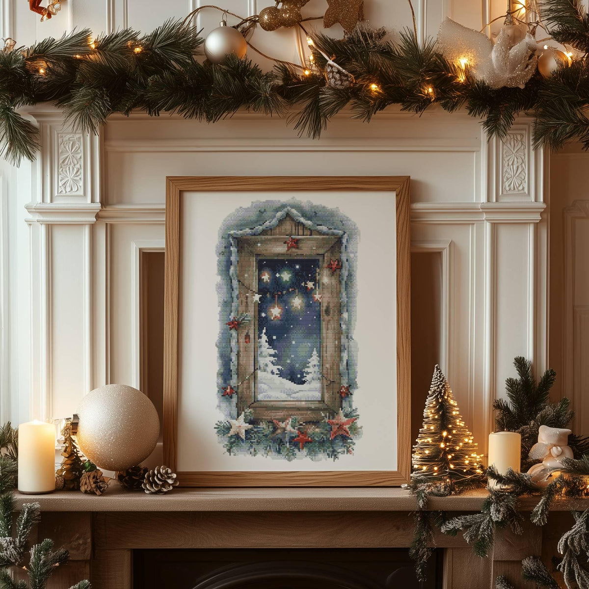 Cross Stitch Pattern With Christmas Scenery, Embroidery Designs, Counted Cross Stitch Designs, Winter Cross Stitch Charts, Compatible With Pattern Keeper