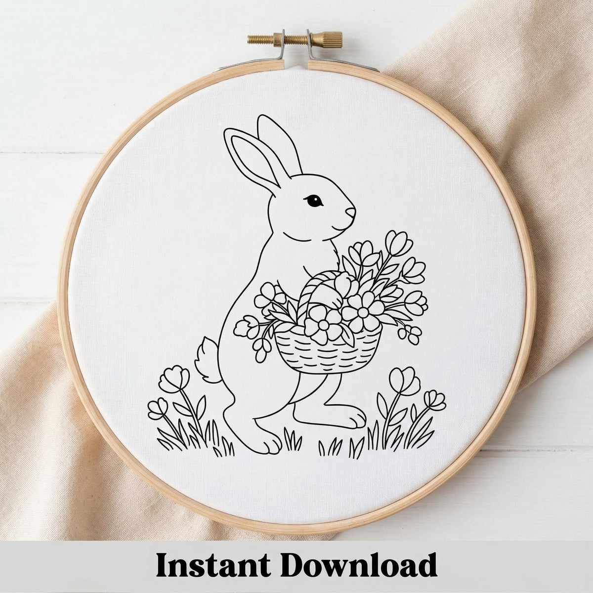 Spring Embroidery Pattern PDF With Bunny, Easter Hand Embroidery Template With Rabbit, Do It Yourself Gifts, Happy Easter Gift For Grandma