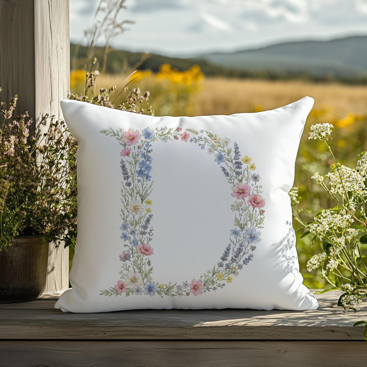 Floral Monogram Cross Stitch Pattern PDF, Letter D Embroidery Pattern, Counted Cross Stitch Sampler, Mothers Day Personalized Gifts