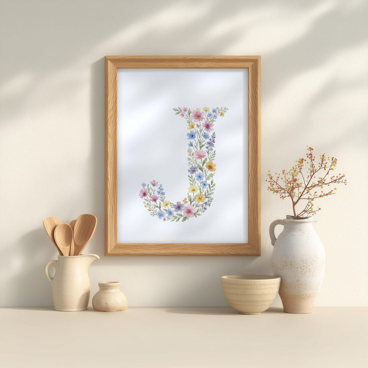 Custom Cross Stitch Pdf, Counted, Floral Letter J Cross Stitch Pattern, Monogram Cross Stitch Chart, Personalized Gifts, Pattern Keeper