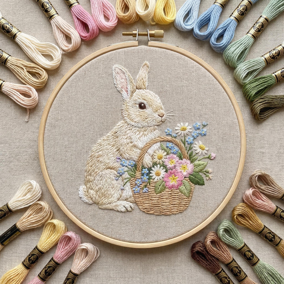 Easter Hand Embroidery Template With Rabbit, Spring Embroidery Pattern PDF With Bunny, Do It Yourself Gifts, Mothers Day Gift For Grandma