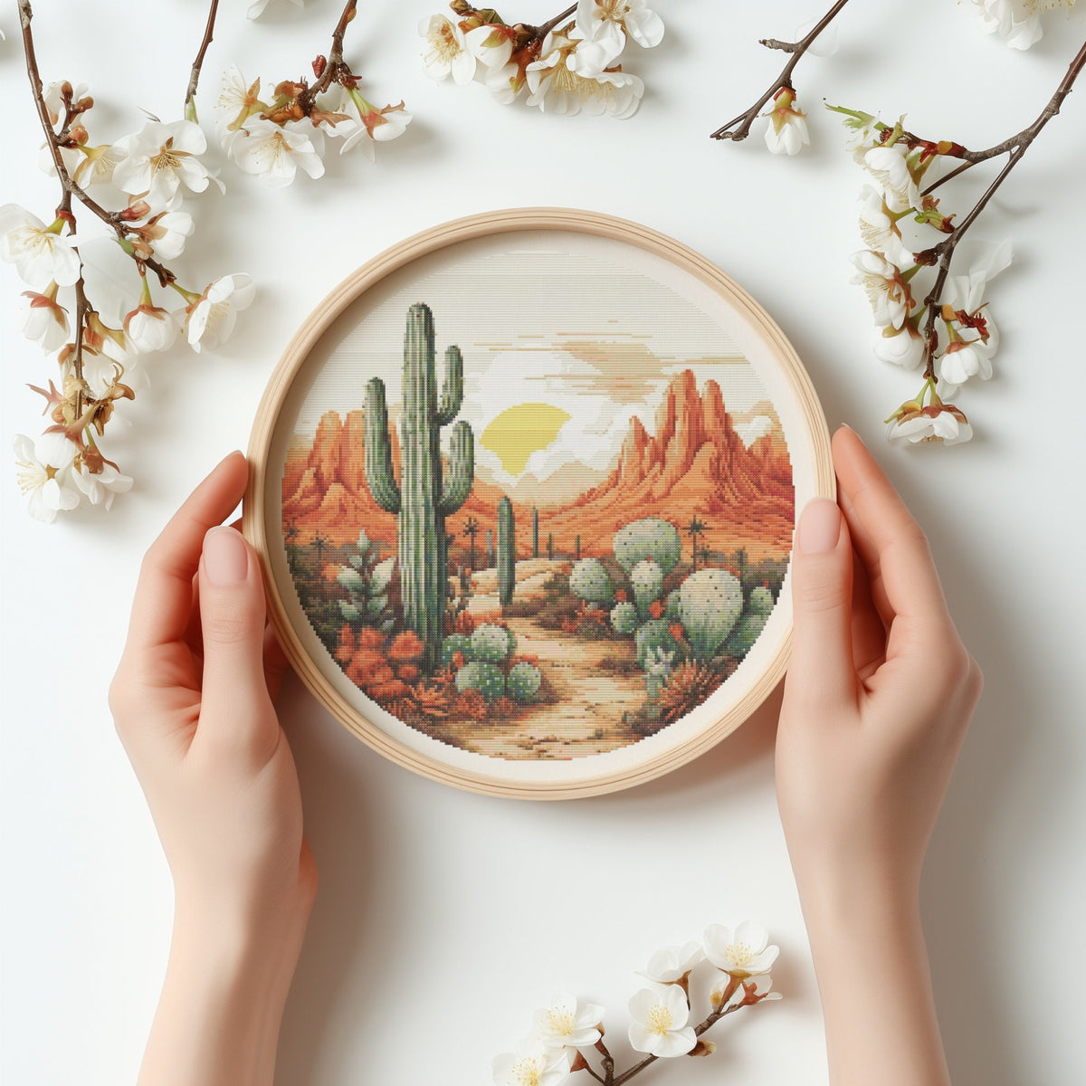 Cross Stitch Pattern With Cactus, Nature Embroidery Pattern, Counted Cross Stitch Chart, Desert Landscape Cross Stitch Design, Saga File