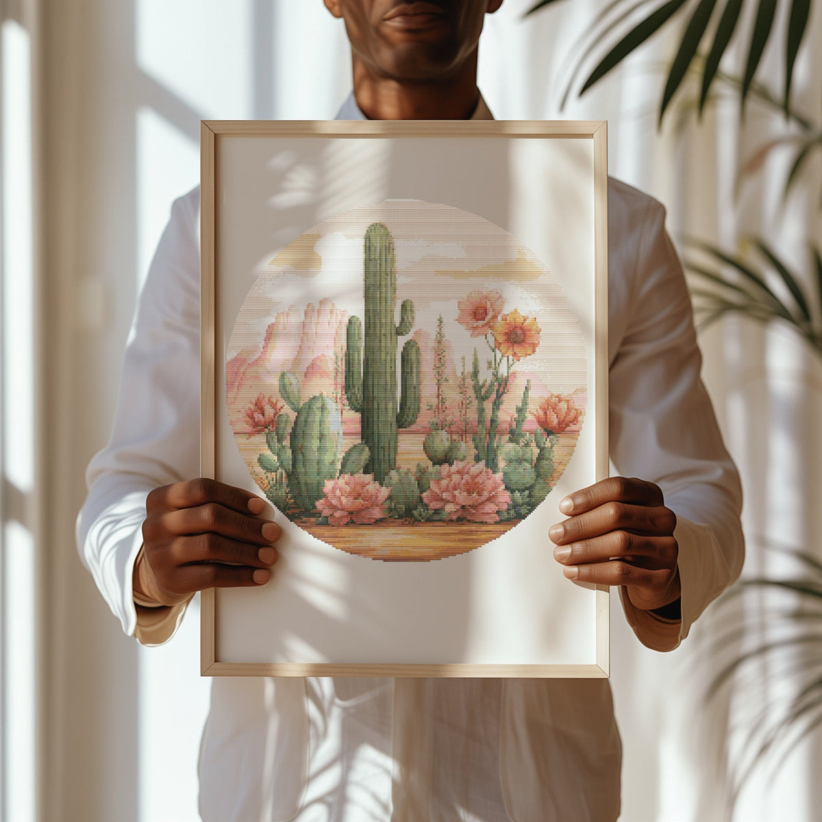 Counted Cross Stitch Pattern With Cactus, Modern Cross Stitch Chart, Desert Landscape Cross Stitch Designs, Wild Nature Embroidery Pattern