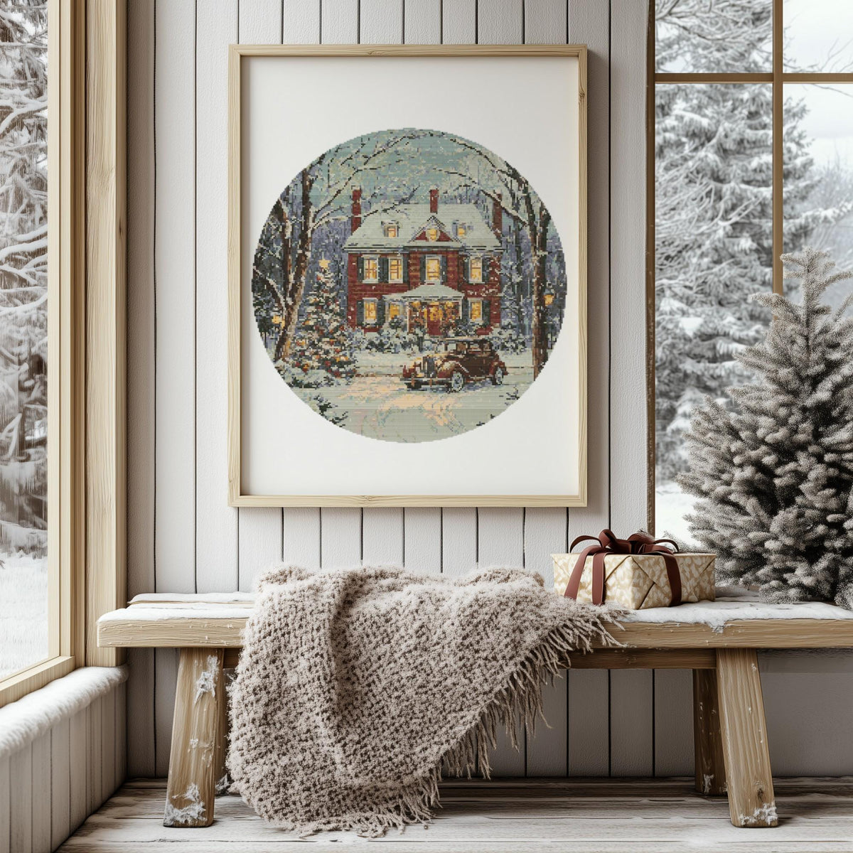 Winter Cross Stitch Pattern With Retro Car, Cozy Winter Embroidery Pattern PDF, Counted Cross Stitch Charts, Compatible With Pattern Keeper
