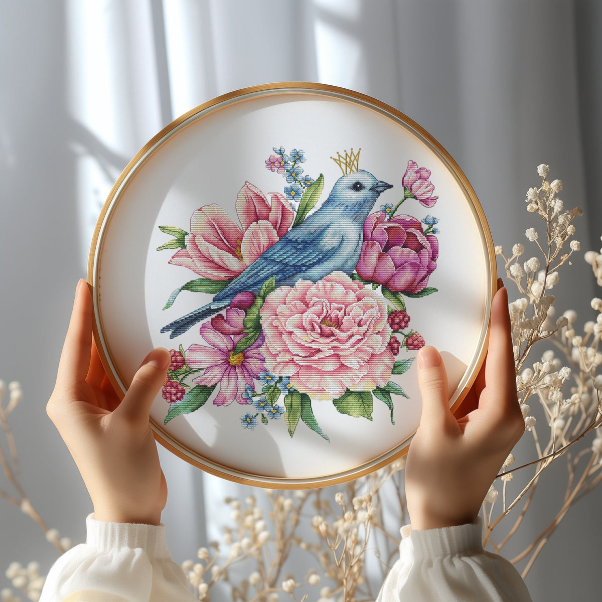 Floral Cross Stitch Pattern With Bird, Embroidery Design, Floral Cross Stitch Pdf, Counted Cross Stitch Art For Advanced Stitcher, Saga File