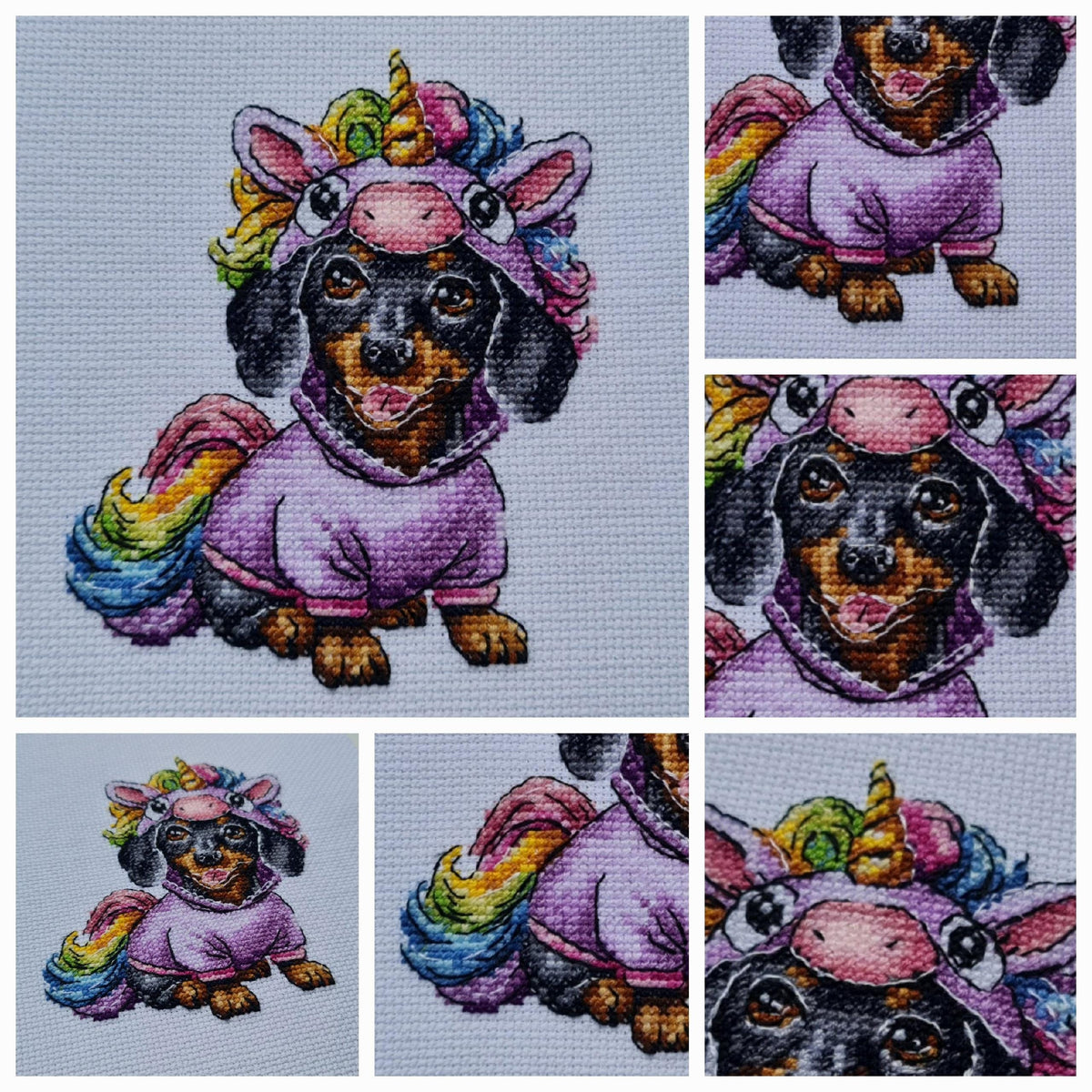PDF Cross Stitch Pattern — Dachshund in Unicorn Costume | Fun Fantasy Dog Embroidery Design