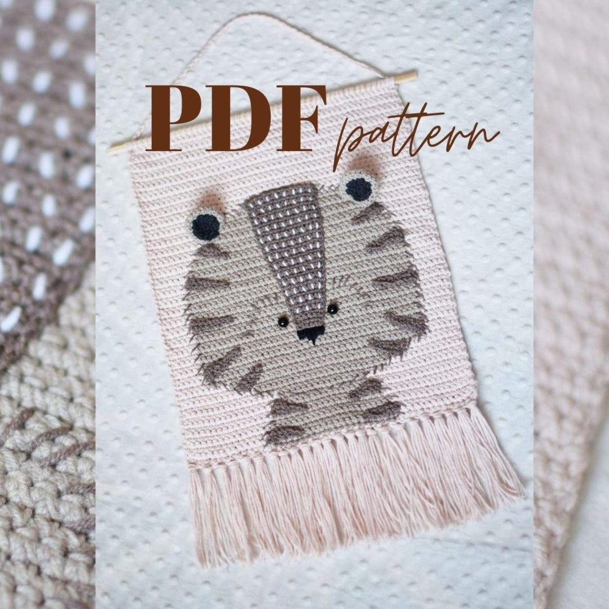 Crochet Wall Hanging Pattern PDF With Cute Tiger | Nursery Tapestry Crochet | Animal Wall Decor | Baby Room Crochet Pattern | Do It Youself