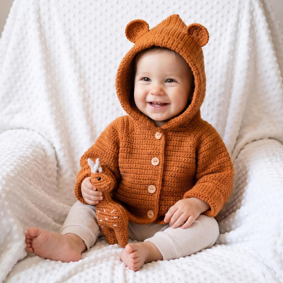 Cardigan Crochet Sweater Pattern With Bear Ears | Hooded Baby Cardigan | Cozy Toddler Jacket PDF