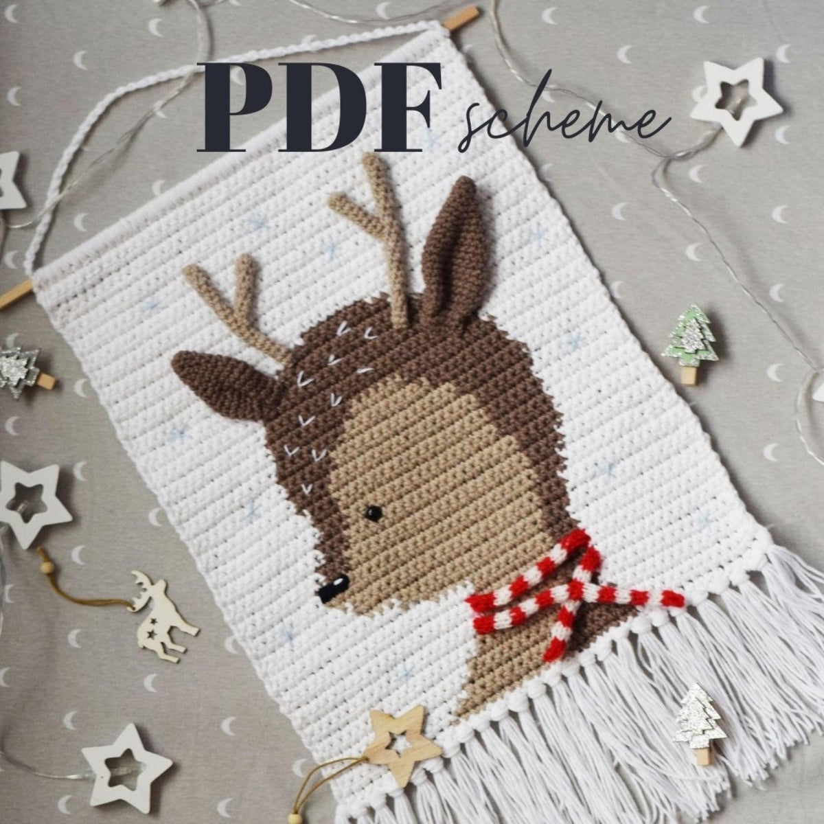 Crochet Wall Hanging Pattern With Christmas Deer | Crochet Banner PDF | Do It Youself Pattern