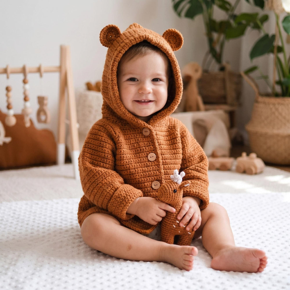 Cardigan Crochet Sweater Pattern With Bear Ears | Hooded Baby Cardigan | Cozy Toddler Jacket PDF