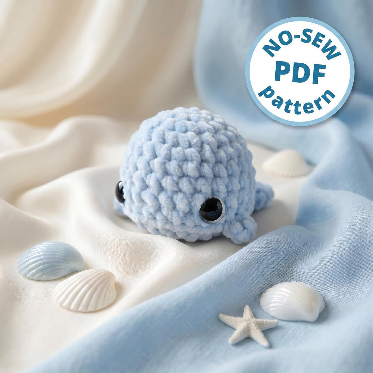Whale Crochet Pattern PDF, Mini Plush Whale Amigurumi, Cute No-Sew Plush Animal Crochet, Easy Kawaii Whale Crochet Tutorial For Beginners
